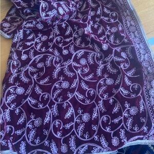 Embroidered Velvet shawl in maroon